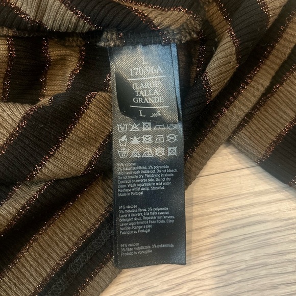 All Saints Emse Shimmer Roll Neck Top Tan/Black Size L - Picture 5 of 6